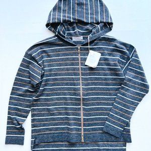 Bruno Cucinelli Kids Cashmere Blend Striped Hoodie Zip Grey ( 8 )